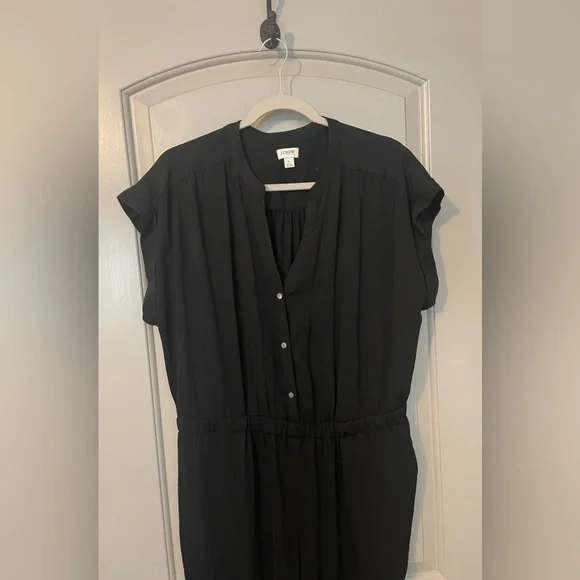 ew J Crew Size Large Black Cuffed Camp Shirt Jumpsuit Womens Button Pockets - Picture 5 of 10